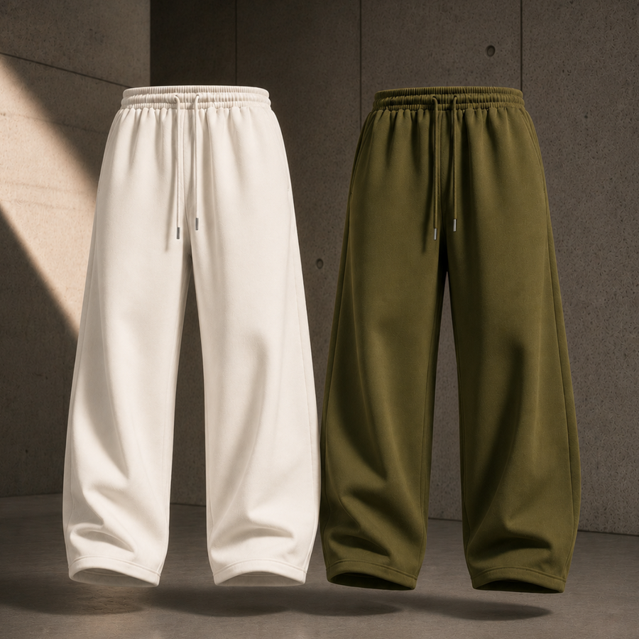 WHITE & OLIVE GREEN OVERSIZED JOGGERS